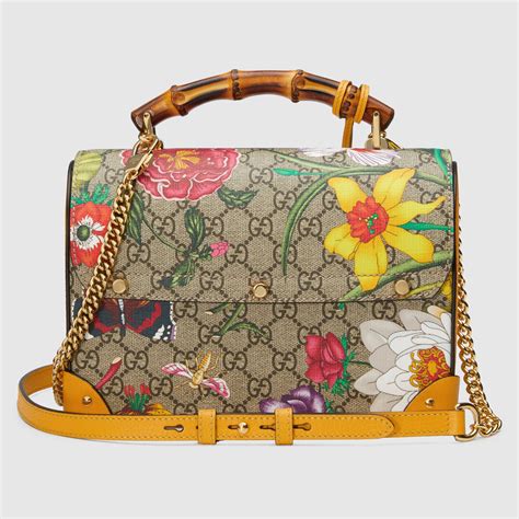 flower design gucci bag small bamboo handle